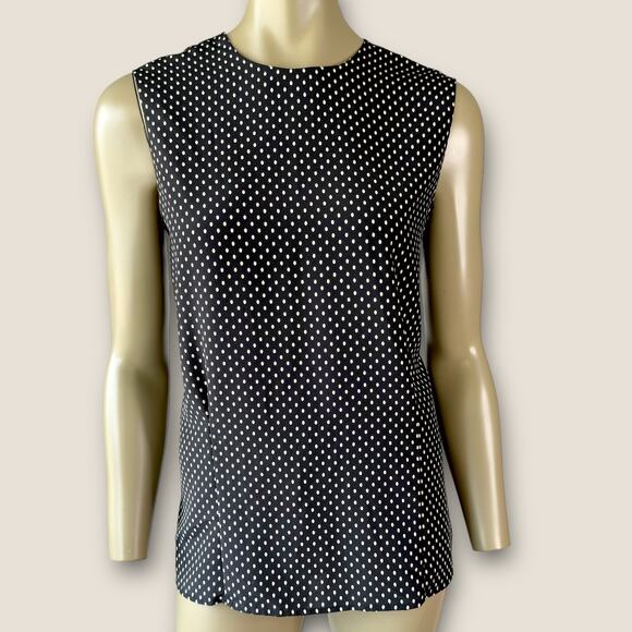 Rena Rowan Tops - Rena Rowan Vintage Sleeveless Polka Dot Top Blouse Size 10 Black Tan Back Button